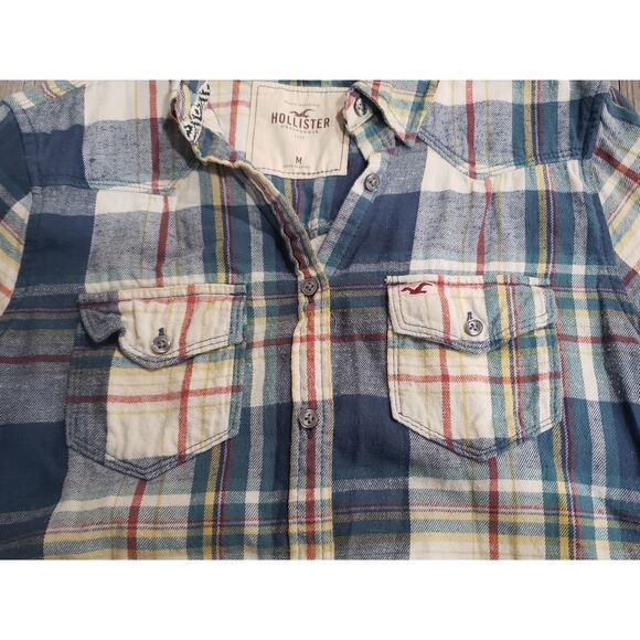 Hollister California Flannel Blue Plaid Button Up Long Sleeved Shirt - Picture 4 of 6
